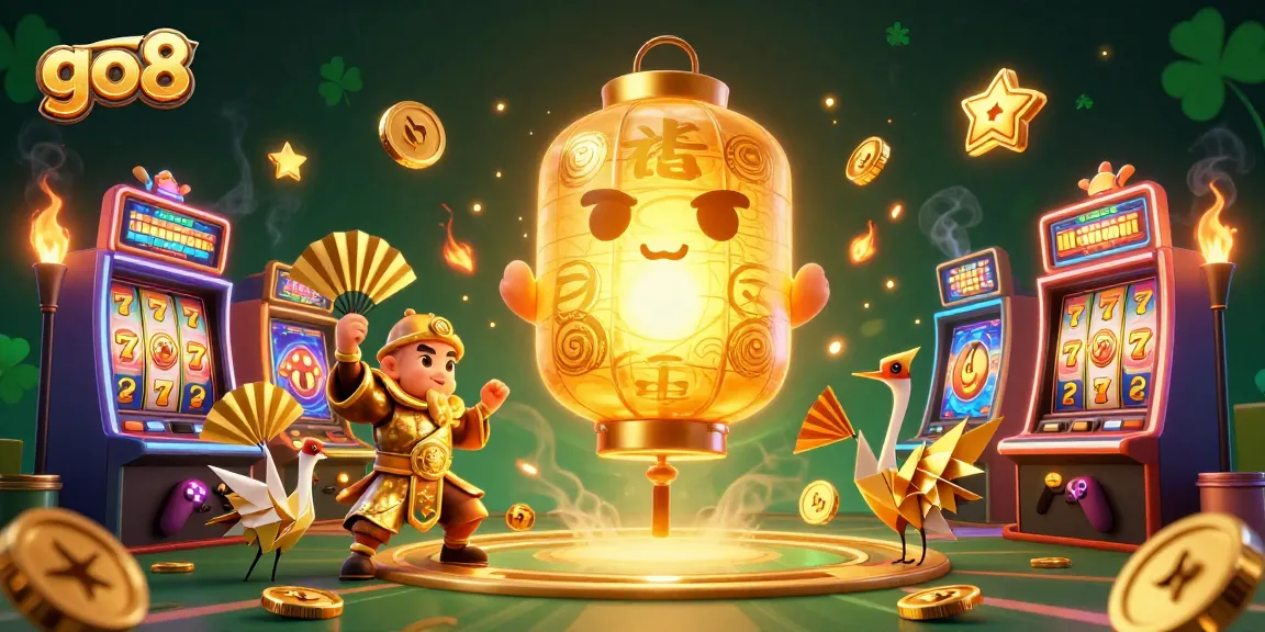 Experience the excitement of the go8 casino with vibrant 3D characters and slot machines shimmering under dynamic lighting.