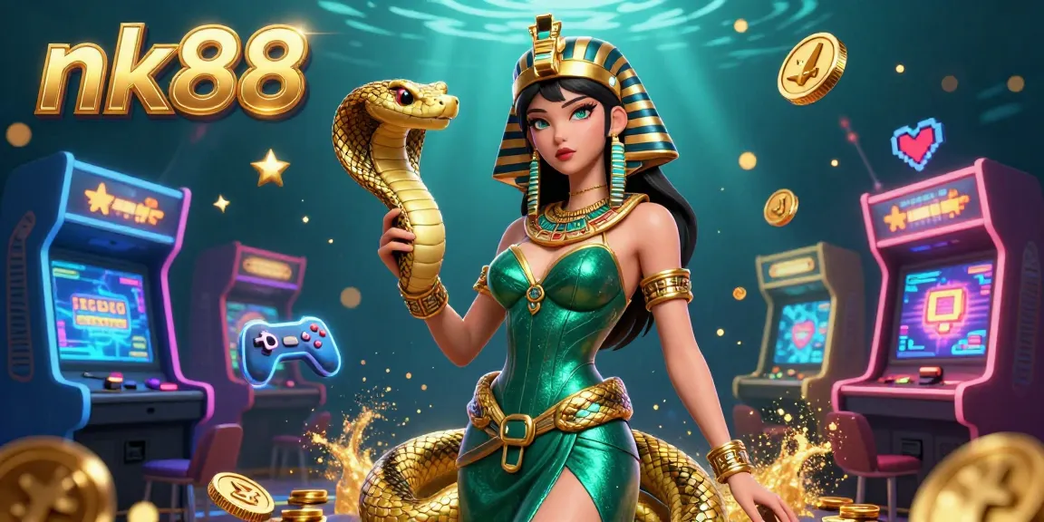 Experience the thrill of gambling at nk88 with engaging game machines, golden characters, and lively casino atmosphere.