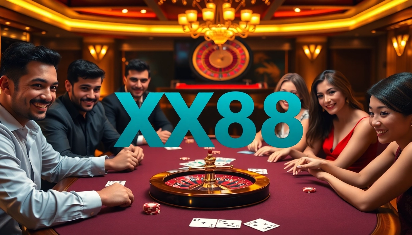 Experience the thrill of gambling at XX88 with vibrant poker chips and casino tables.