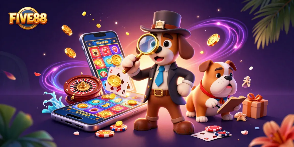 Join the fun at FIVE88 enjoying a lively casino atmosphere with 3D characters and vibrant game elements.