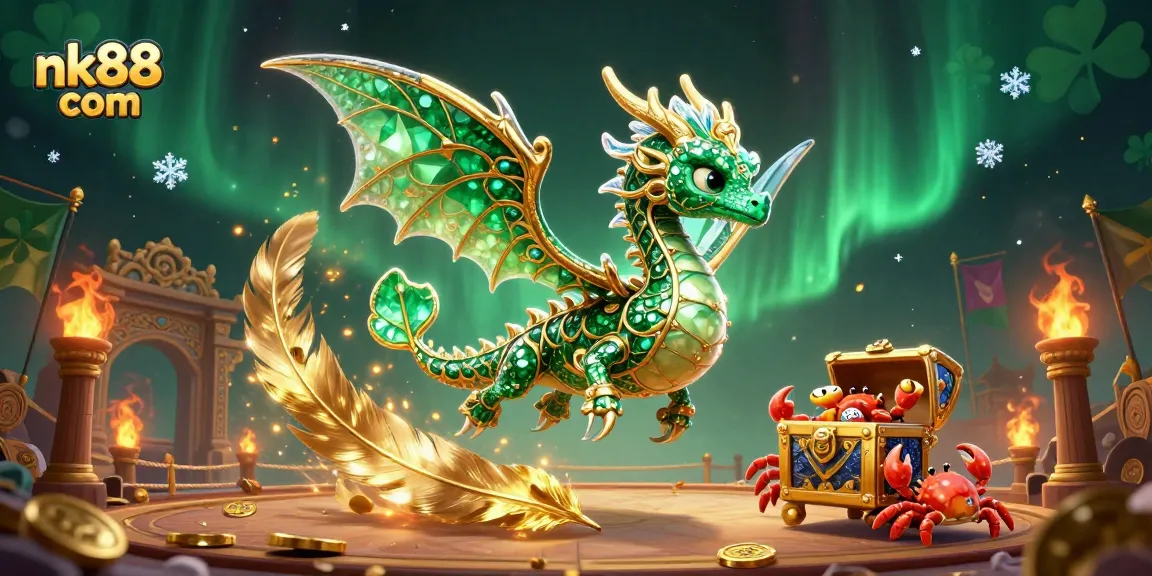 Experience excitement at nk88 com with a vibrant 3D casino adventure featuring a sea dragon, treasure, and gold!