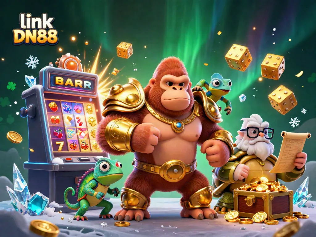 Experience the thrill of gaming with link DN88, featuring a gorilla king and vibrant slot action.