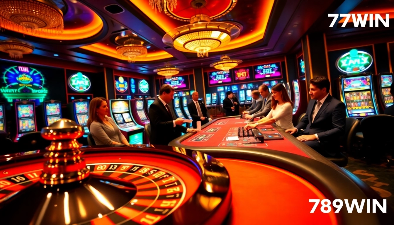 Experience thrilling wins at 789WIN with a luxurious casino atmosphere featuring roulette, poker, and slot machines.