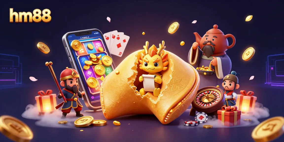 Play exciting casino games at hm88 with a captivating 3D illustration showcasing vibrant winnings.