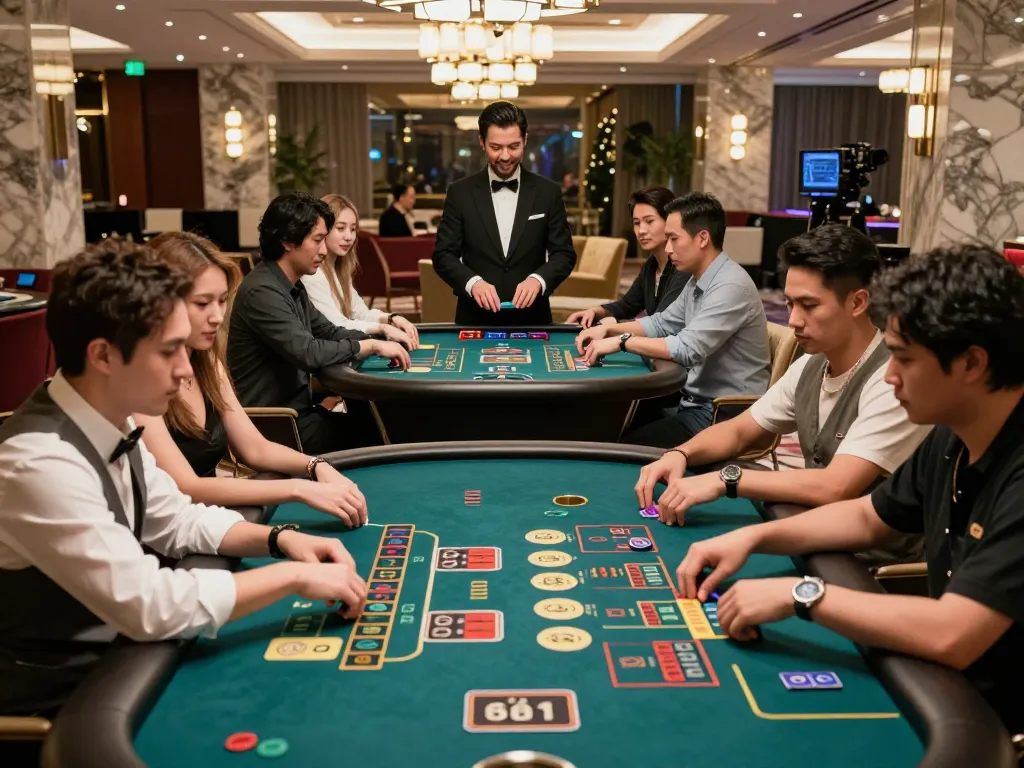 Players enjoying an exciting baccarat game at XX88 casino, showcasing strategy and engagement
