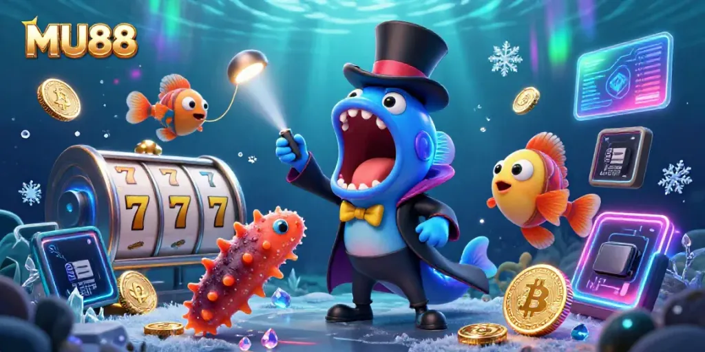 Engage with MU88's exciting card tricks in a vibrant casino-themed underwater scene.