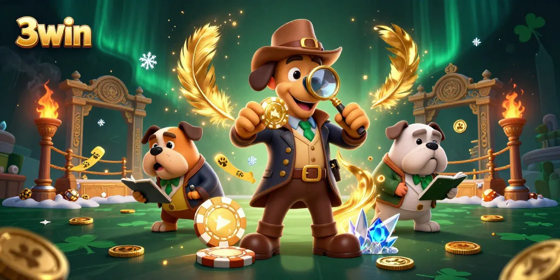 Experience thrilling action at 3win with cartoon detective characters exploring a treasure hunt.