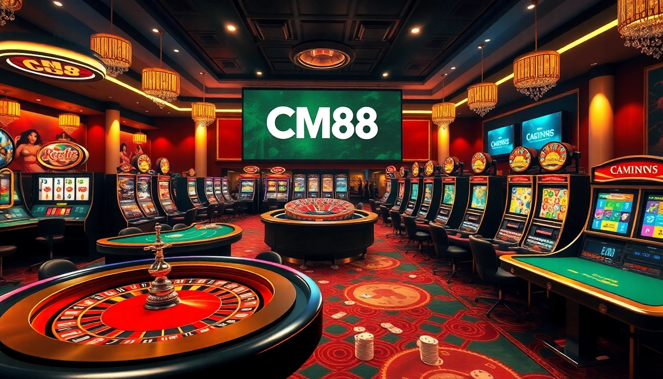 Experience the thrill of CM88 with a vibrant casino online gaming scene featuring poker and roulette.