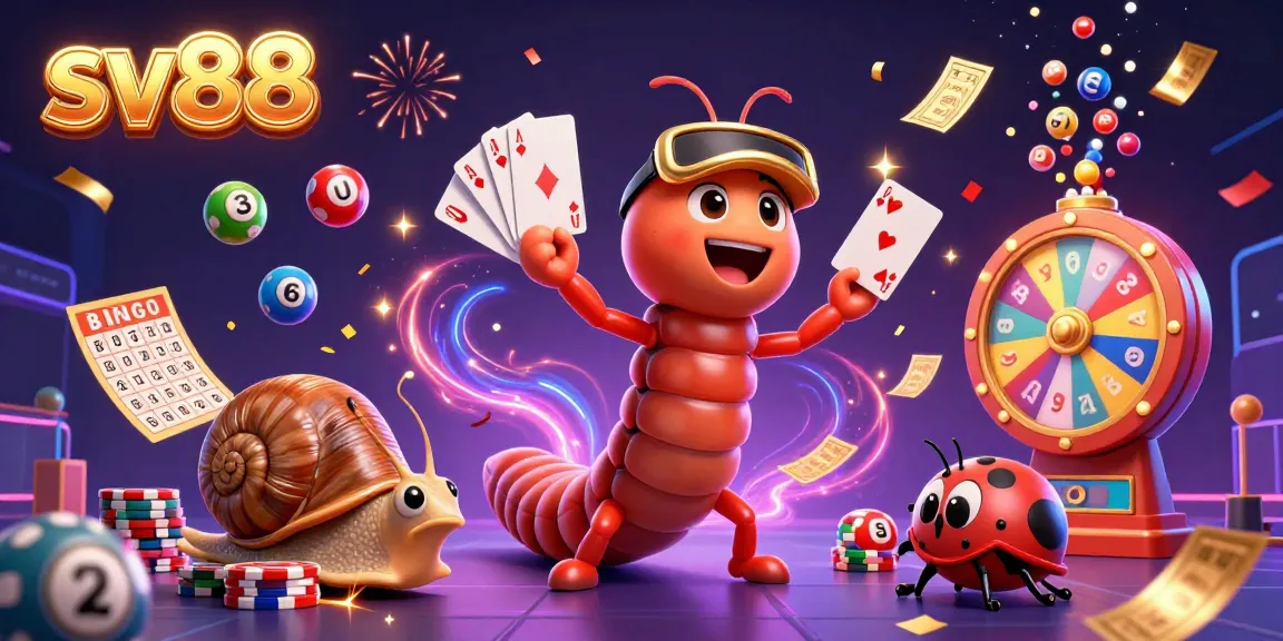 Action-packed sv88 illustration with animated casino characters celebrating colorful lottery wins.