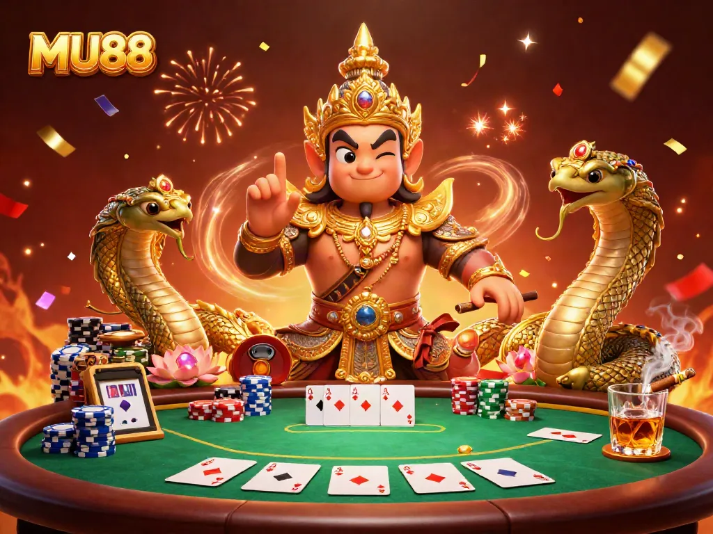 Engage in thrilling gameplay at MU88 featuring vibrant 3D characters and action-packed poker elements.