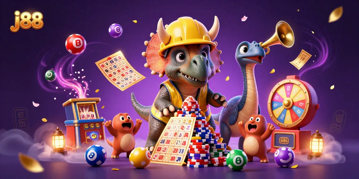 Experience the excitement of j88's vibrant casino scene featuring a triceratops and dynamic game elements.