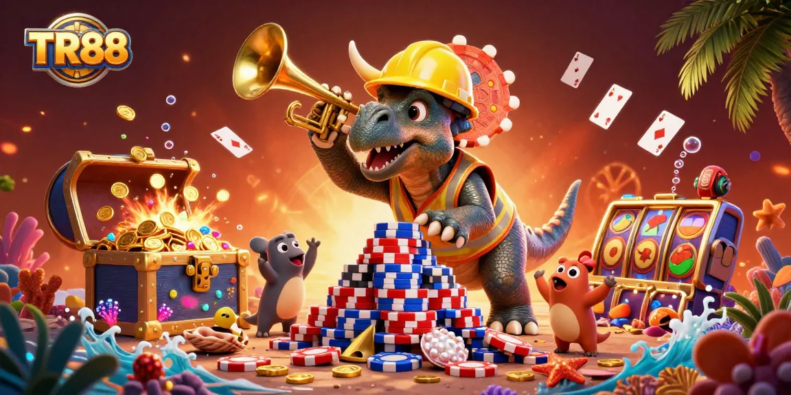 Celebrate big wins at TR88 with an exciting poker chip pyramid and festive characters.