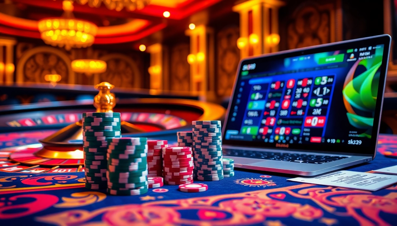 Engage with the thrilling atmosphere of nhà cái sky88 as players bet on a vibrant casino table.