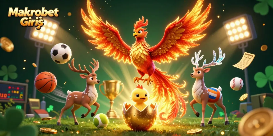Engaging Makrobet Giriş scene featuring a phoenix and dynamic sports elements capturing the excitement of gaming.