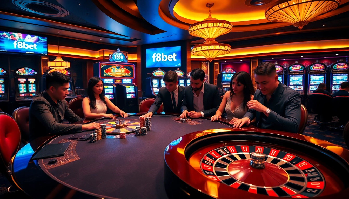 Experience the thrill of casino gaming with the latest link mới nhất f8bet, showcasing an exciting poker scene.
