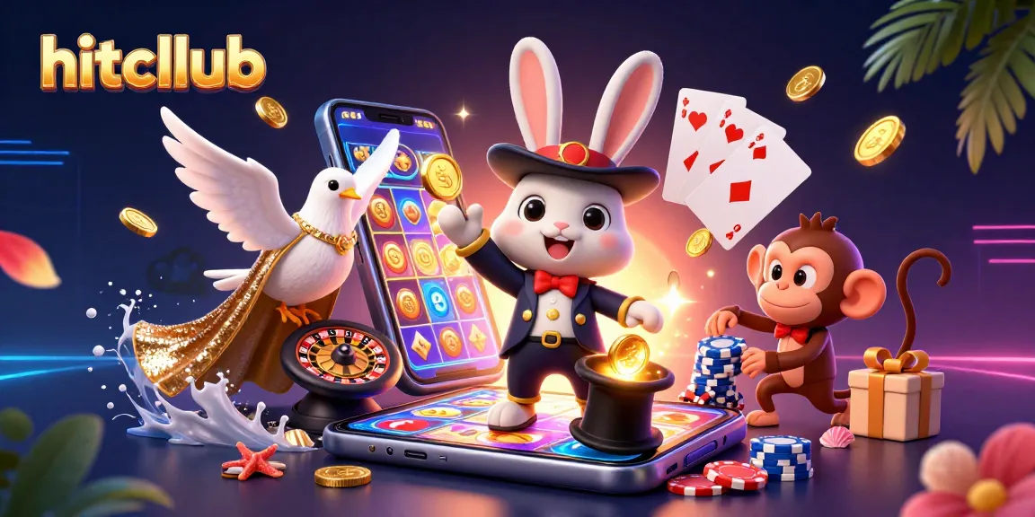 Engage in thrilling slots action at hitcllub, featuring a magician rabbit and fun casino elements.