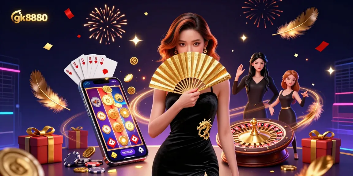 Experience thrilling slot games with gk8880's exciting casino illustration featuring vibrant gaming elements.