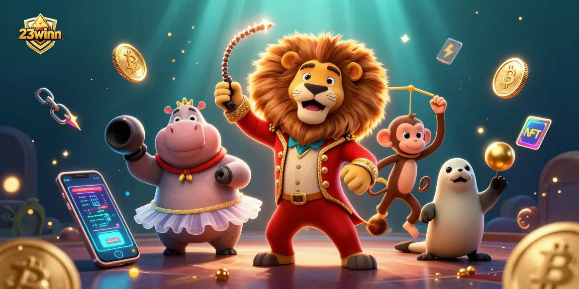 Experience the thrill of 23winn with vibrant 3D casino characters and crypto elements in action.