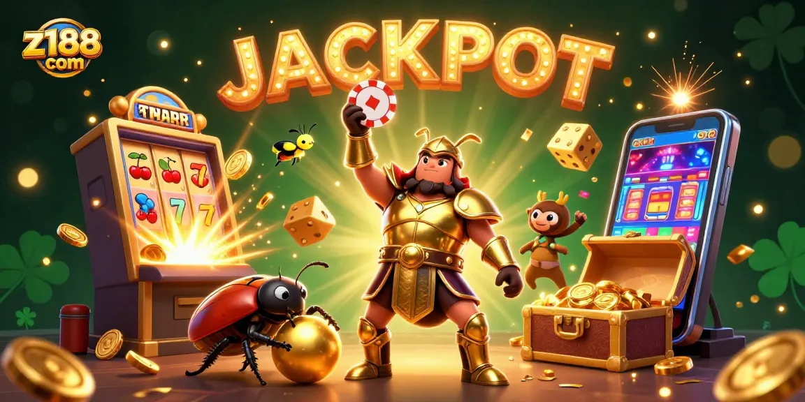 Spin to win at z188 com, featuring vibrant 3D betting scene with jackpot winnings and characters celebrating success.