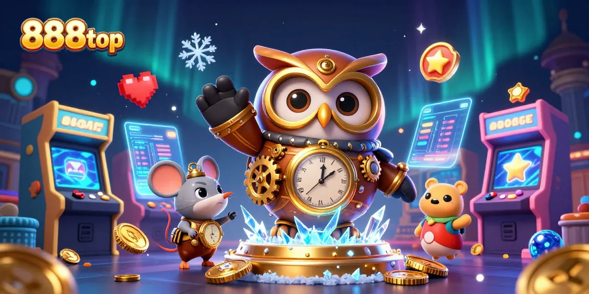 Experience thrilling gameplay at 888top with a time-traveling owl and vibrant casino elements.