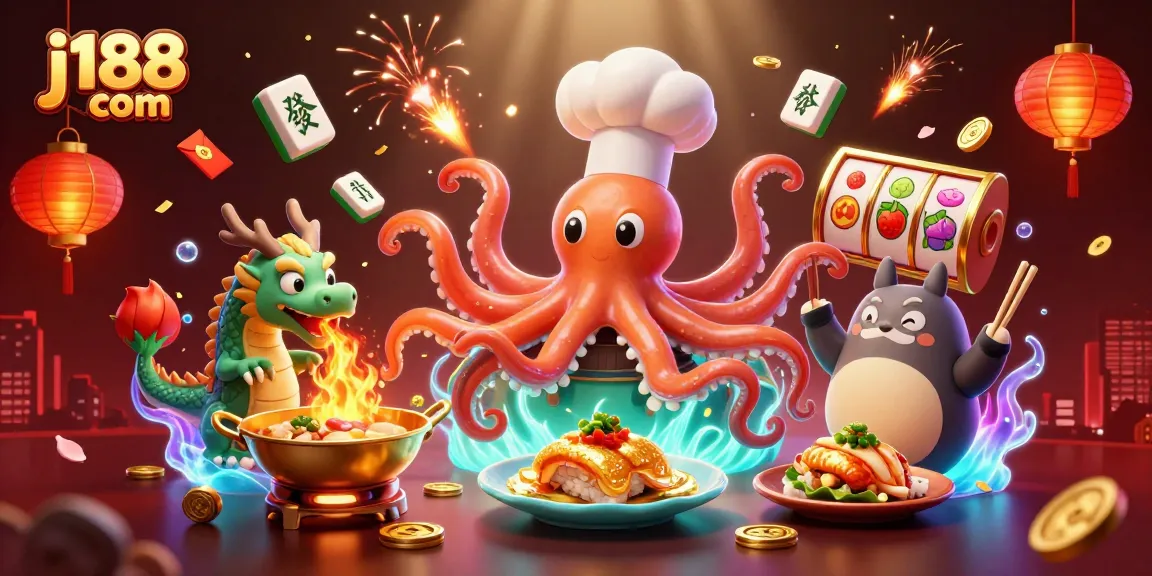Engage with j188 com's thrilling slot experience featuring a sushi chef octopus.
