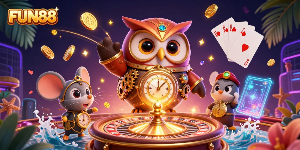 Experience the FUN88 thrill with vibrant casino elements in a captivating 3D illustration.