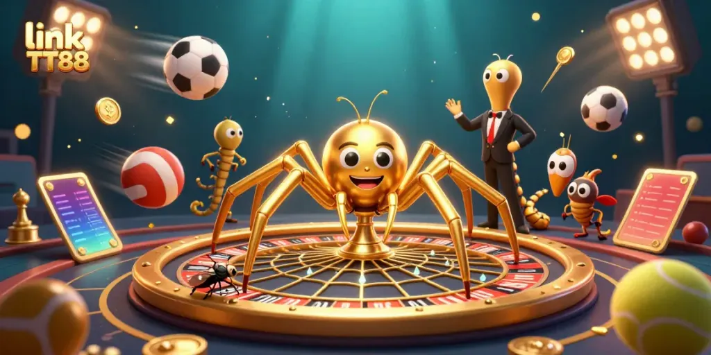 Experience the thrill of betting at link TT88 with a golden spider and a centipede croupier.