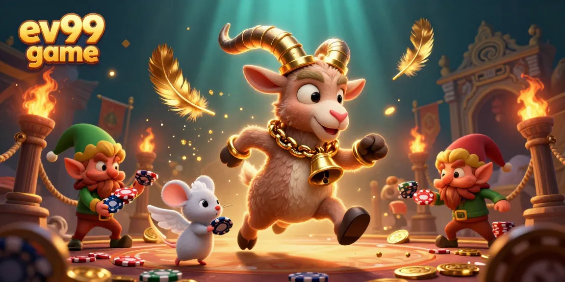 Experience the thrilling ev99 game in a lively casino scene with lively characters and action elements.