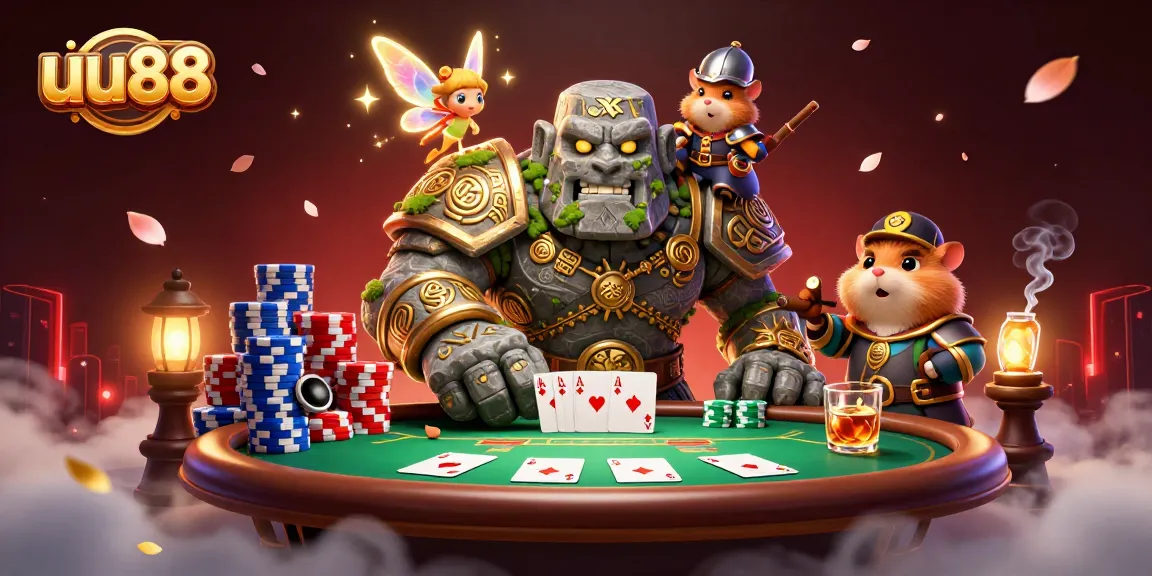 Experience thrilling poker action with uu88 in a vibrant, magical casino scene.