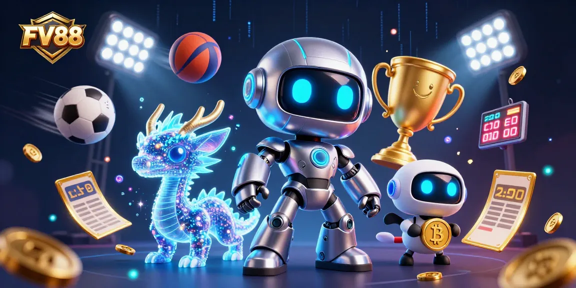 Experience thrilling betting action with FV88's vibrant 3D casino illustration featuring dynamic characters and game elements.