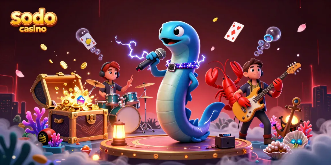 Sodo Casino showcases vibrant underwater entertainment with a DJ eel and musicians during a thrilling performance.