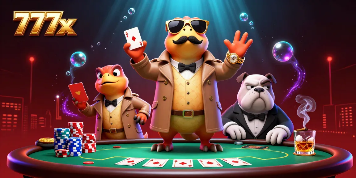 Join the action in a vibrant casino scene featuring 777x and dynamic poker elements.