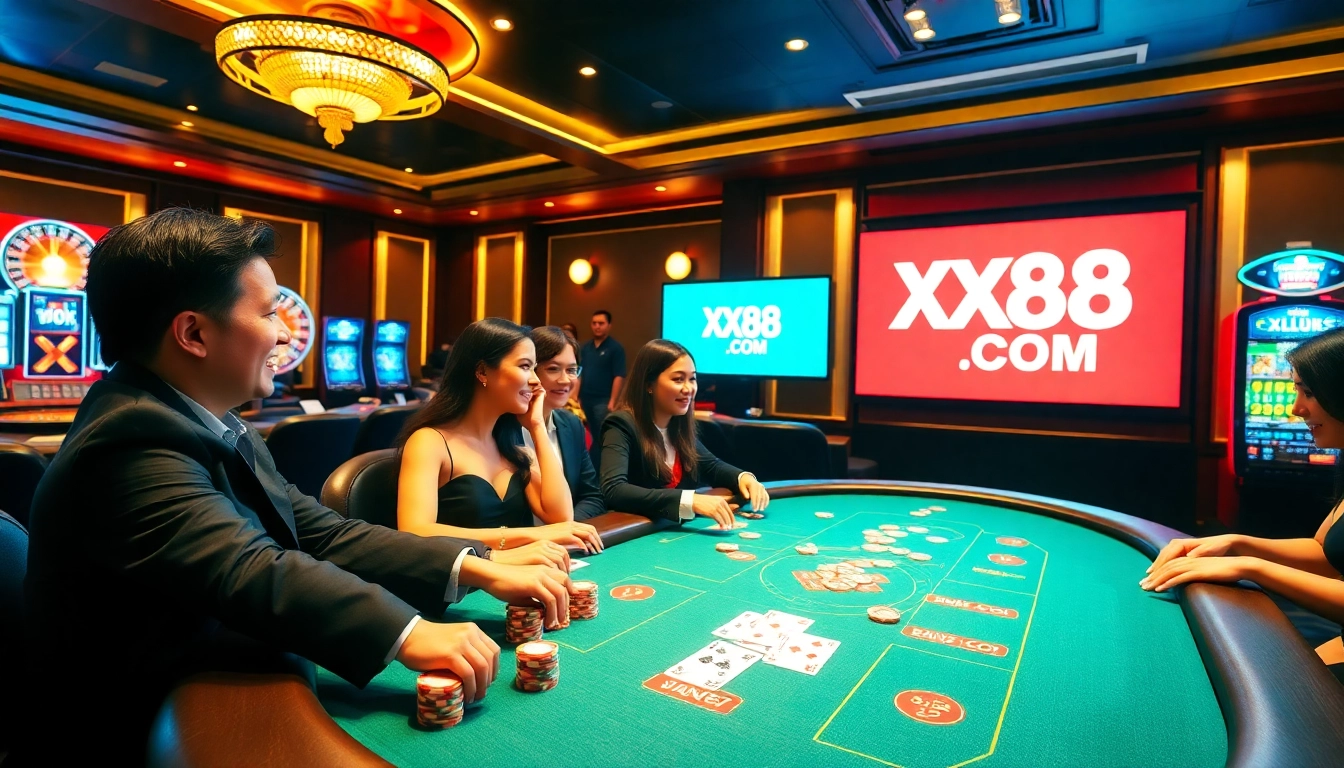 Thrilling gambling action at a luxury casino table showcasing the XX88 COM experience.