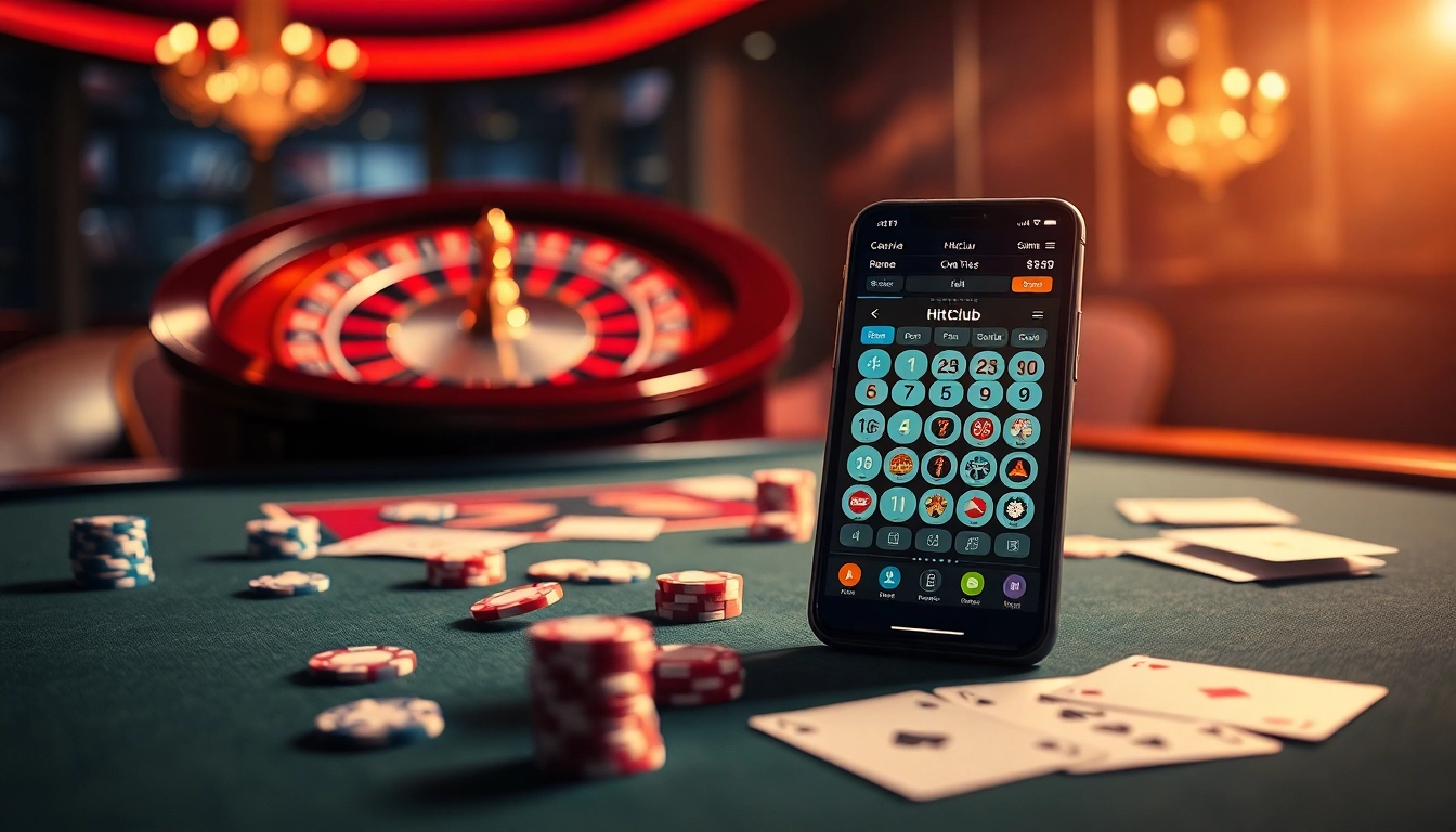 Cổng game Hitclub showcases an elegant online gambling atmosphere with exciting roulette and poker elements.