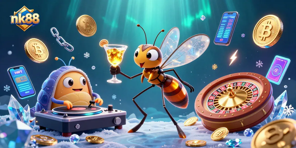 Engage in the thrilling atmosphere of nk88 with a frozen mosquito and trilobite DJ in a dynamic casino scene.