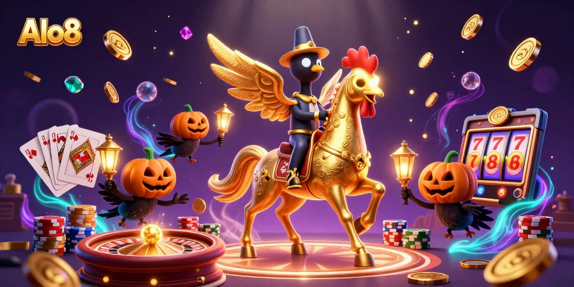 Alo8 showcases a captivating casino scene with a golden rooster, treasure, and dynamic gameplay