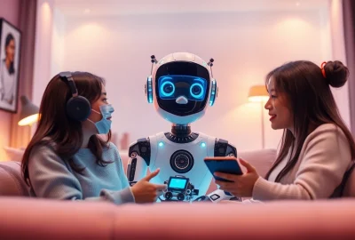 Engaging chat experience with CrushOn AI character in modern virtual setting.