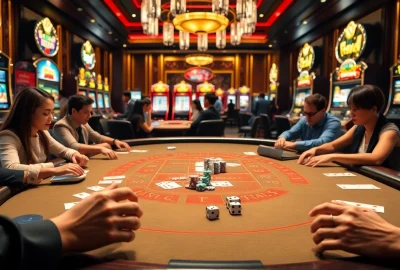 Experience the thrill of red88.hot with players at a baccarat table immersed in casino excitement.