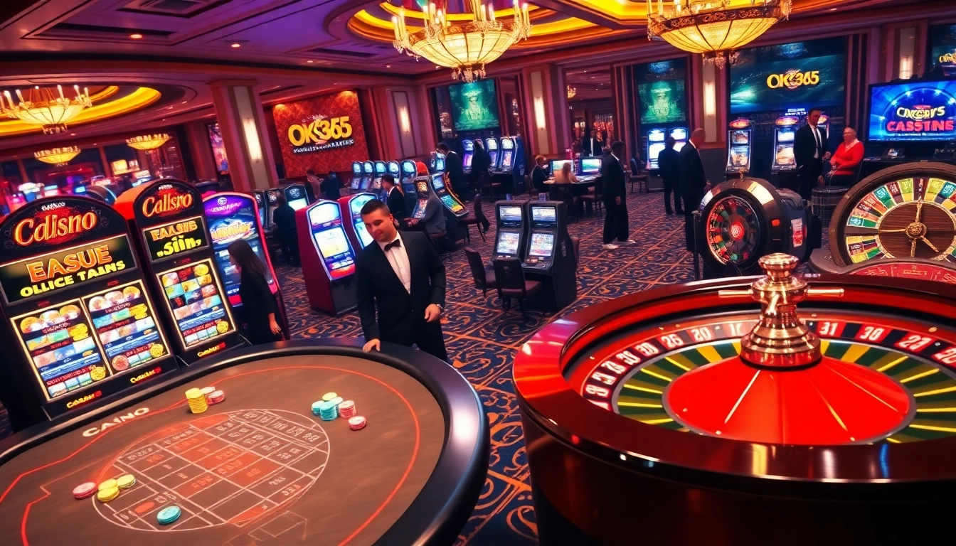 Exciting casino action at ok365 com with vibrant slot machines and dynamic dealers.