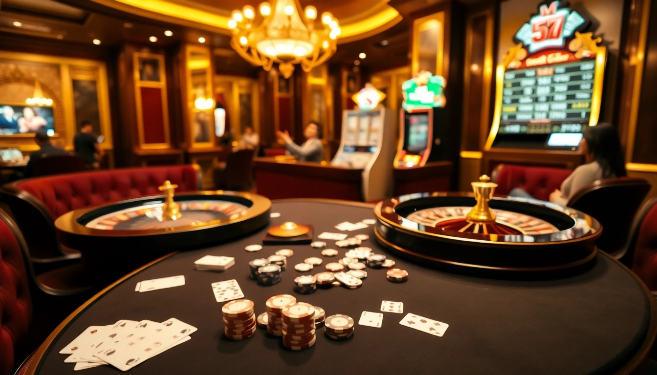 Engaging casino scene highlighting the excitement of online gambling at https://f168.vision/ with cards and slots.