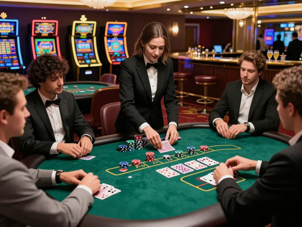 Watch players engage in exciting blackjack strategies at 33win casino table under vibrant ambiance