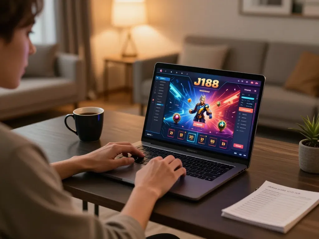 Engaging online gaming at J188 platform with focused player and vibrant interface.