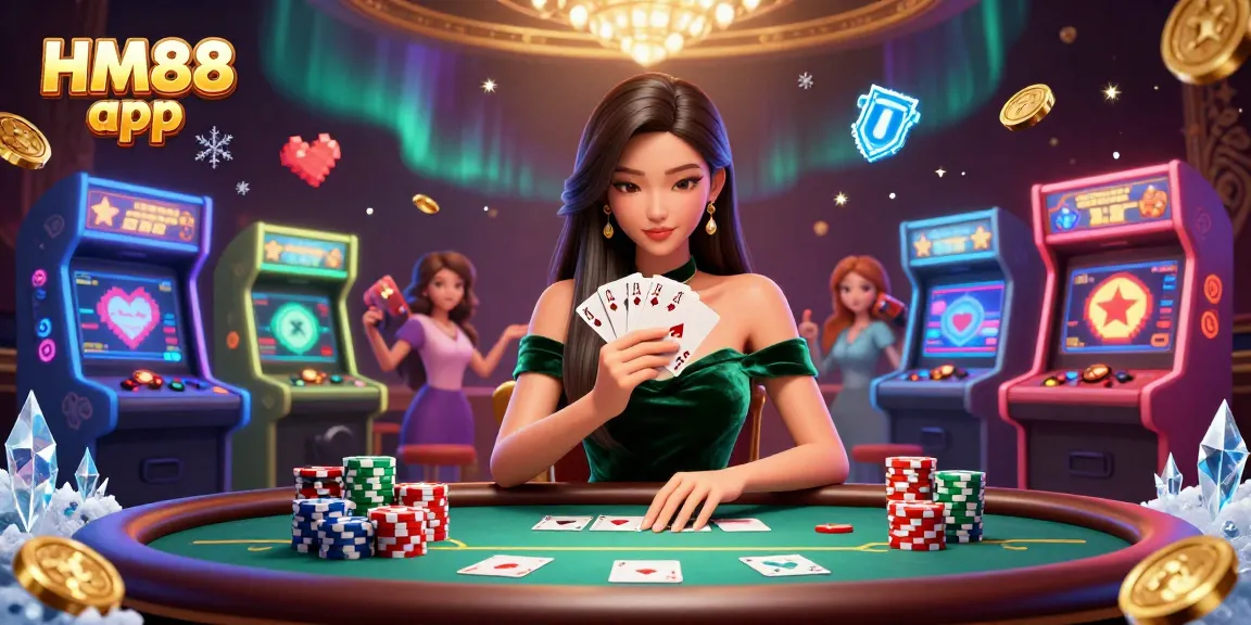 Experience the thrill of the HM88 app with strategic card play at a luxury poker table.