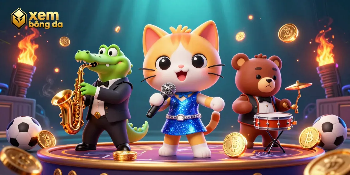 Xem bóng đá while enjoying a cinematic 3D illustration with vibrant characters and gambling elements.