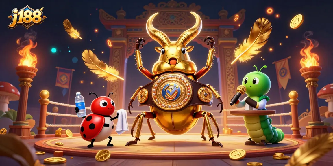 Engage with j188 gaming excitement in a dynamic arena featuring a giant golden stag beetle.