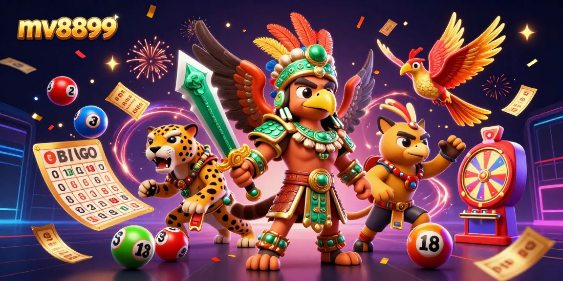 Experience the vibrant excitement of mv8899 with a lively casino celebration scene featuring lottery elements.